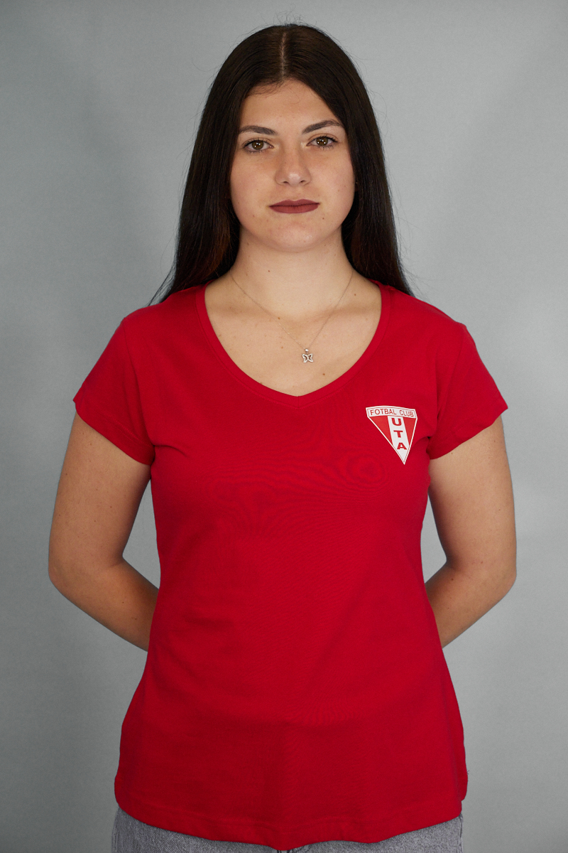 Tricou femei UTA roșu, gât în V, cu siglă brodată 