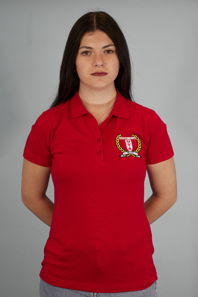 Tricou polo femei UTA roșu bumbac - siglă cu lauri 