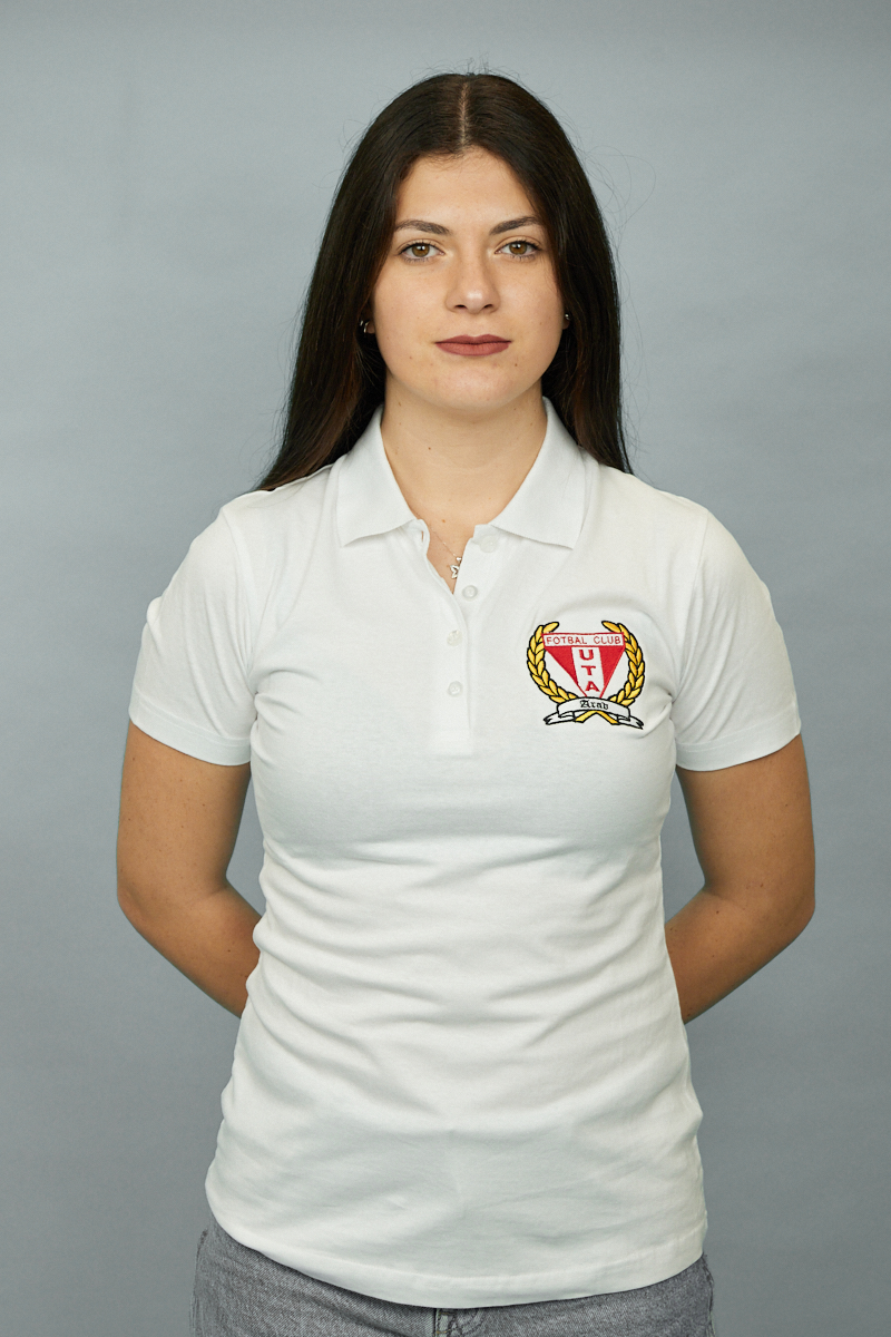 Tricou polo femei UTA alb bumbac - siglă cu lauri 