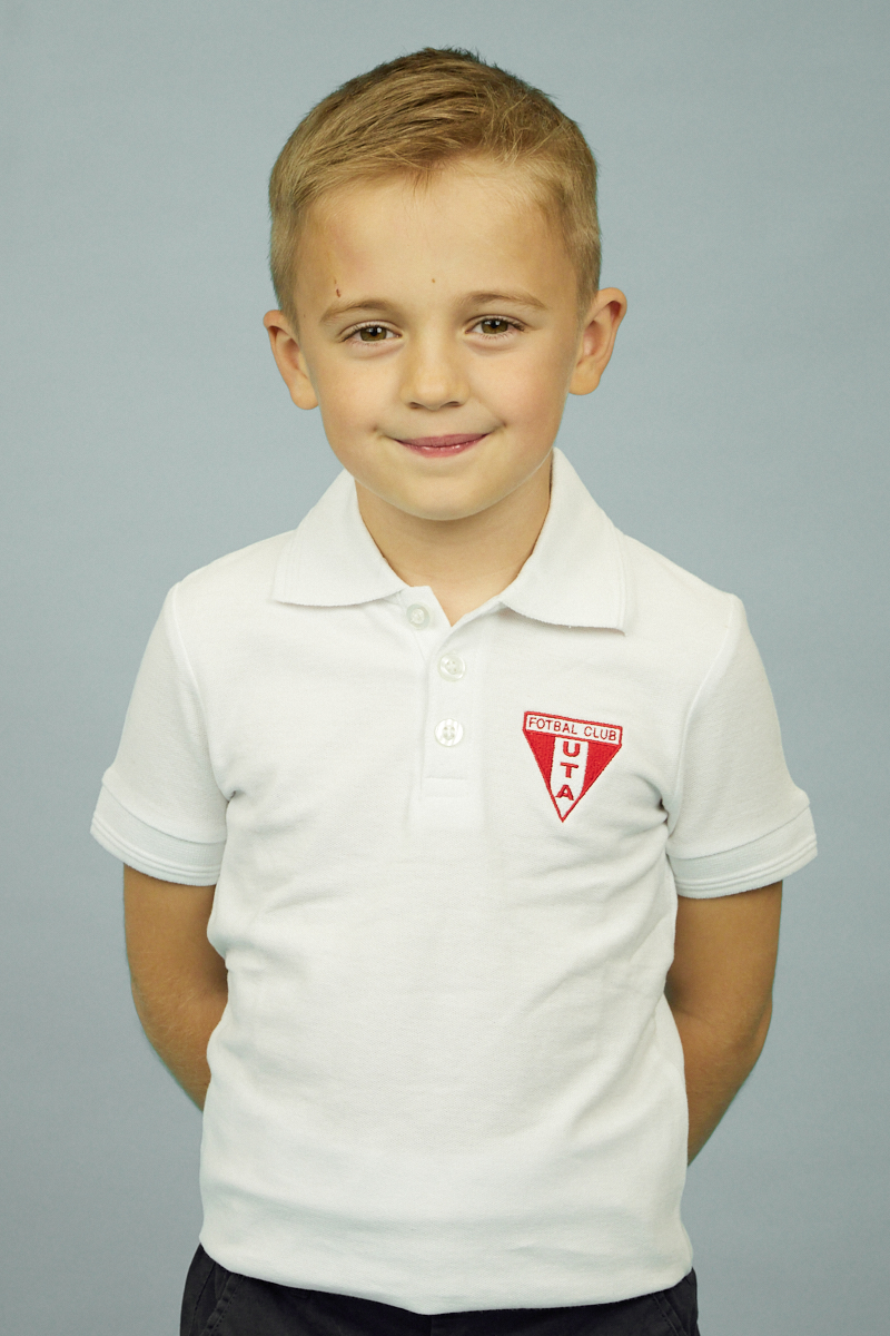 Tricou polo copil UTA alb bumbac - siglă brodată